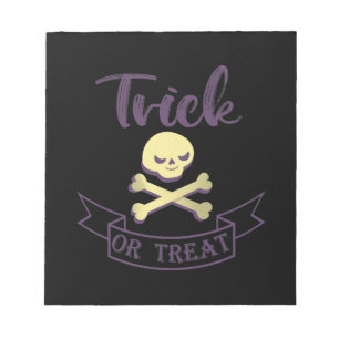Trick or treat skull crossbones Halloween ribbon Notepad