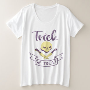 Trick or treat skull crossbones Halloween ribbon Plus Size T-Shirt