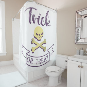 Trick or treat skull crossbones Halloween ribbon Shower Curtain