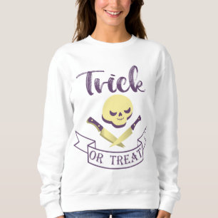 Trick or treat skull crossbones Halloween ribbon  Sweatshirt