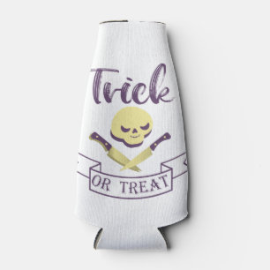 Trick or treat skull crossbones Halloween ribbon T Bottle Cooler