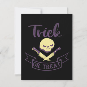 Trick or treat skull crossbones Halloween ribbon T Card