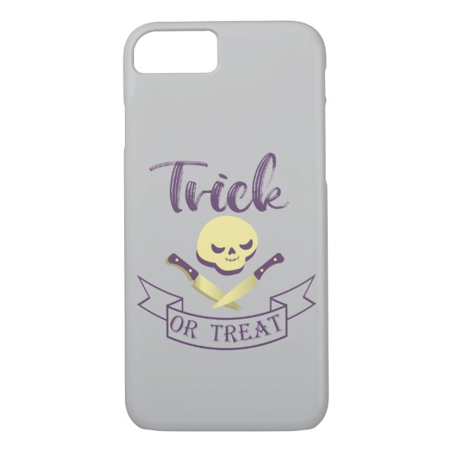 Trick or treat skull crossbones Halloween ribbon T Case-Mate iPhone Case (Back)