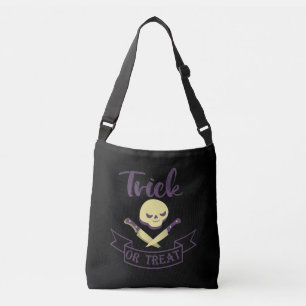 Trick or treat skull crossbones Halloween ribbon T Crossbody Bag