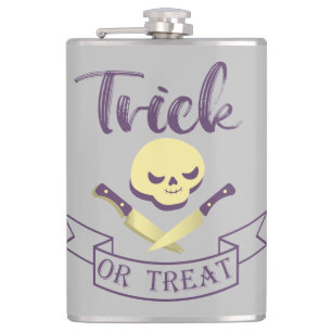 Trick or treat skull crossbones Halloween ribbon T Hip Flask