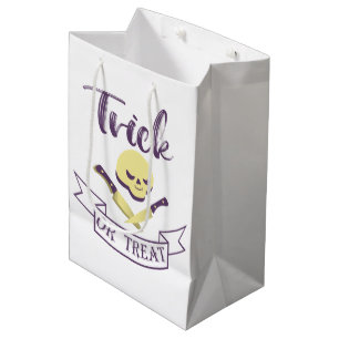 Trick or treat skull crossbones Halloween ribbon T Medium Gift Bag