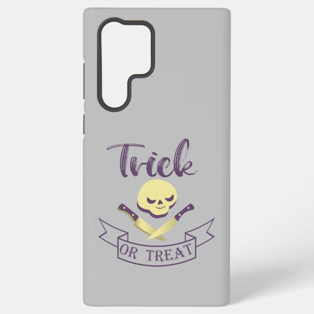 Trick or treat skull crossbones Halloween ribbon T Samsung Galaxy S22 Ultra Case (Back)