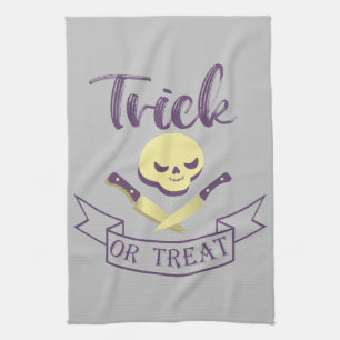 Trick or treat skull crossbones Halloween ribbon T Tea Towel