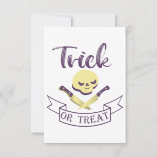 Trick or treat skull crossbones Halloween ribbon T Thank You Card
