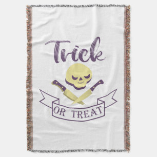 Trick or treat skull crossbones Halloween ribbon T Throw Blanket