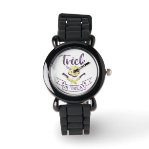 Trick or treat skull crossbones Halloween ribbon T Watch