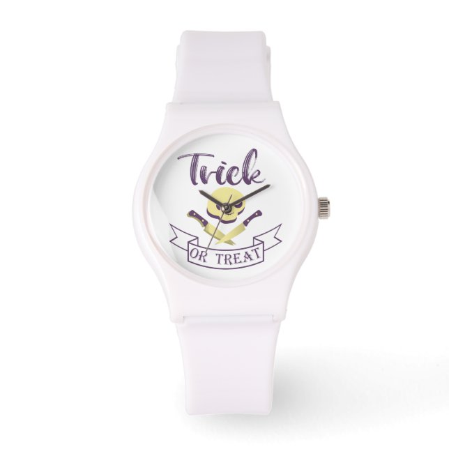 Trick or treat skull crossbones Halloween ribbon T Watch (Front)