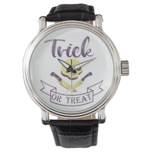 Trick or treat skull crossbones Halloween ribbon T Watch