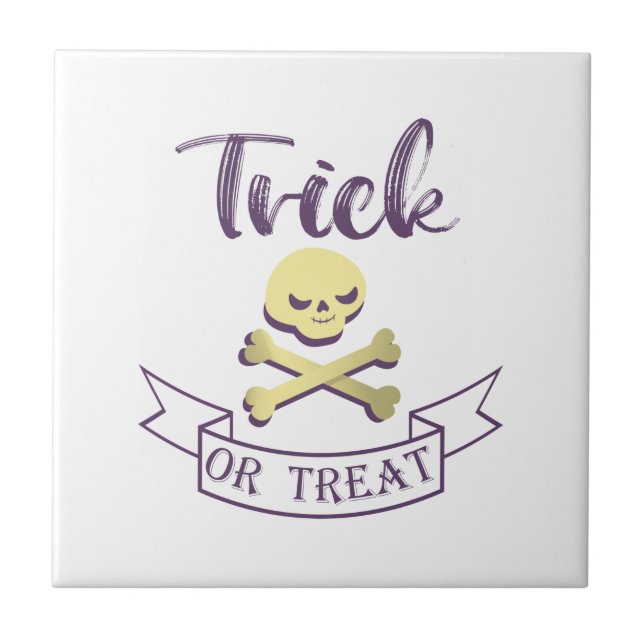 Trick or treat skull crossbones Halloween ribbon Tile (Front)
