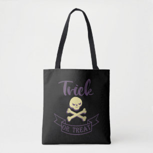 Trick or treat skull crossbones Halloween ribbon Tote Bag