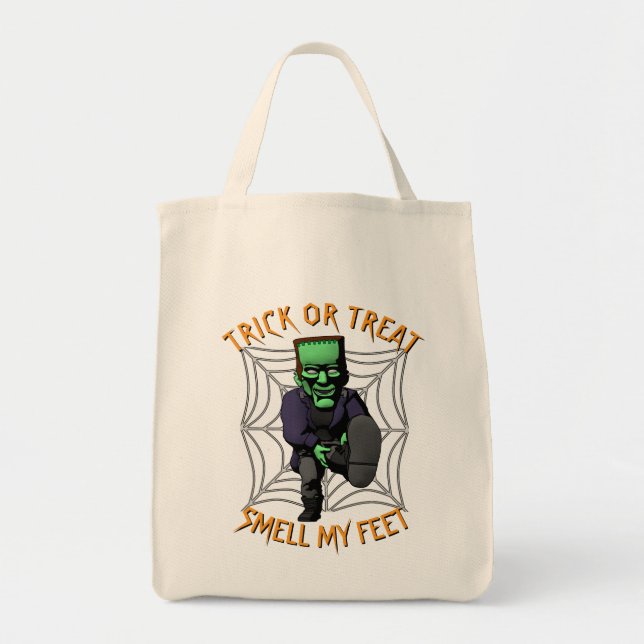 Trick or Treat Smell my Feet Frankenstein Tote Bag (Front)