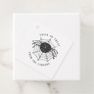 Trick or Treat Spider Web Black White Halloween Favour Tags