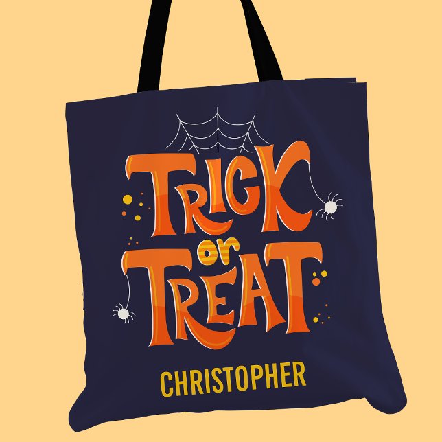 Trick or Treat Spiders Cute Personalised Halloween Tote Bag (Creator Uploaded)