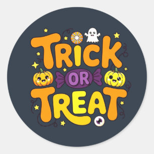 Trick or Treat Spooky Cute Round Favour Label
