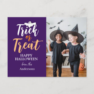 Trick or Treat   Spooky Halloween Family Photo  Holiday Postcard
