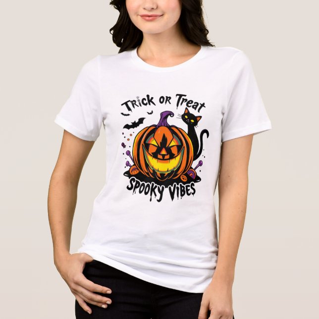 TRICK OR TREAT SPOOKY HALLOWEEN VIBES Tri-Blend SHIRT (Front)