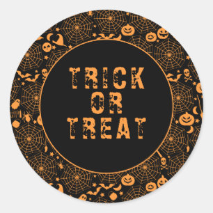 Trick or Treat Spooky Orange and Black Halloween Classic Round Sticker