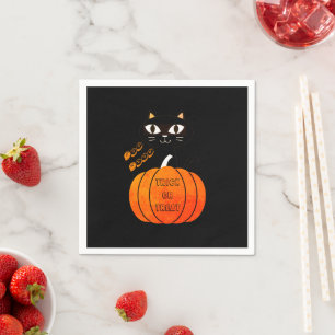 Trick or Treat Spooky Orange Black Cat Halloween Napkin