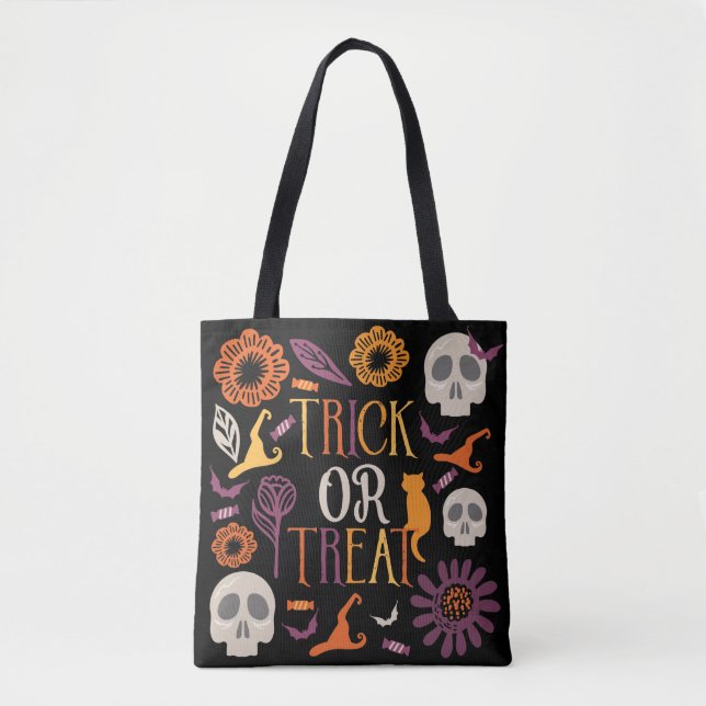 Trick or Treat Stylish Halloween Pattern Design Tote Bag (Front)