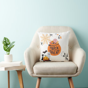 Trick or Treat Super Cute White Halloween Cushion