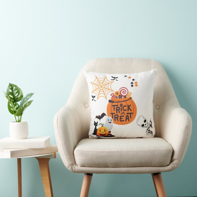 Trick or Treat Super Cute White Halloween Cushion (Chair)