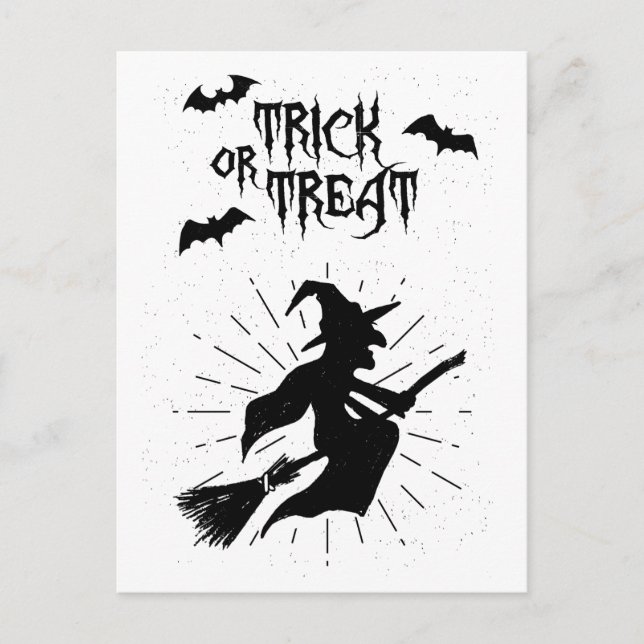 trick or treat the flying witch halloween postcard (Front)