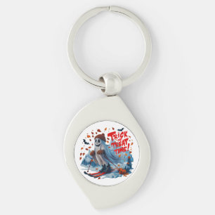 Trick or Treat Time: Ghost Skiing Fun Design  Key Ring