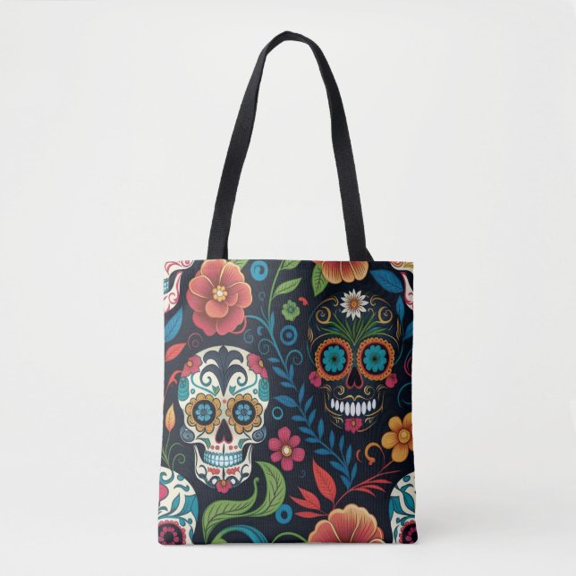 Trick or Treat Tote Bag, Sugar Skull Tote Bag (Front)
