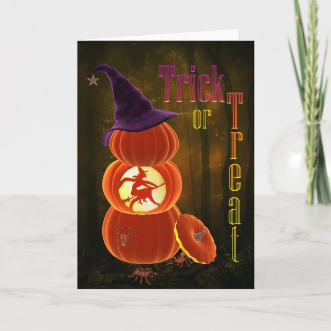 Trick or Treat Tower of Pumpkins Halloween Card (Front)