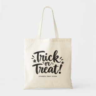 Trick or Treat Typography Kids Halloween Candy Tote Bag