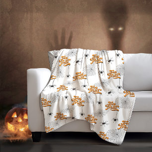 Trick or Treat Typography w/Spiders Pattern ID680 Fleece Blanket