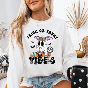 Trick or Treat Vibes Retro Cute Ghost & Candy Sweatshirt