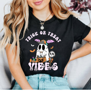 Trick or Treat Vibes Retro Ghost & Candy Halloween T-Shirt