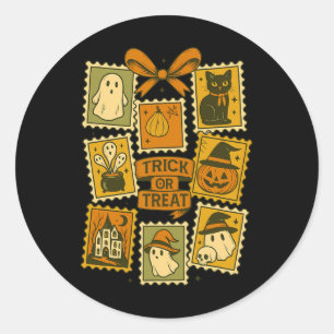 Trick Or Treat Vintage Halloween Retro Postage Sta Classic Round Sticker