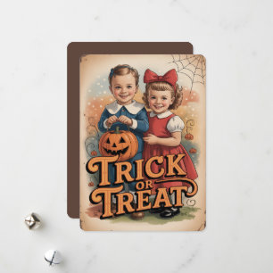 "Trick or Treat" Vintage Kids Halloween Holiday Card