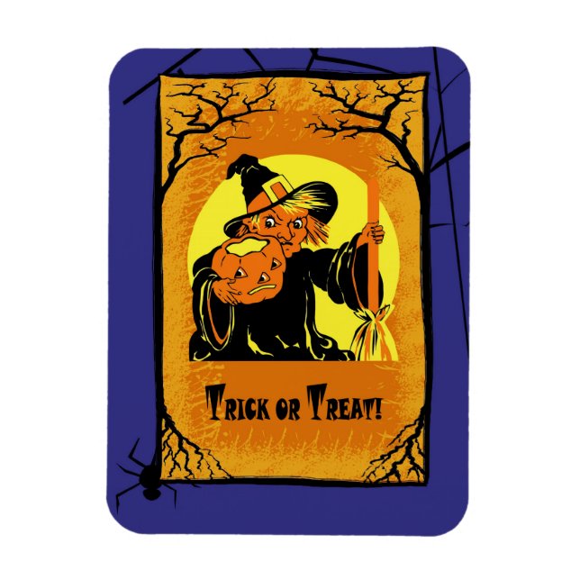 Trick or Treat! Vintage Witch Halloween Gift Magnet (Vertical)