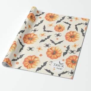 Trick or Treat Watercolor Halloween Pattern Wrapping Paper