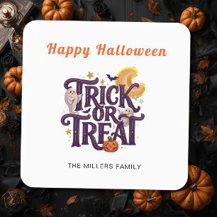Trick or Treat Whimsical Ghosts Halloween Square Sticker
