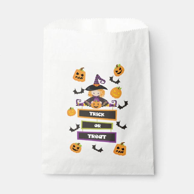Trick or Treat Witch Bat Pumpkin Halloween Favour Bags (Front)