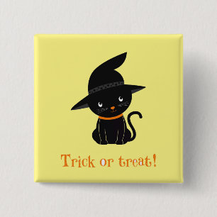 Trick Or Treat Witch Cat Button Pin