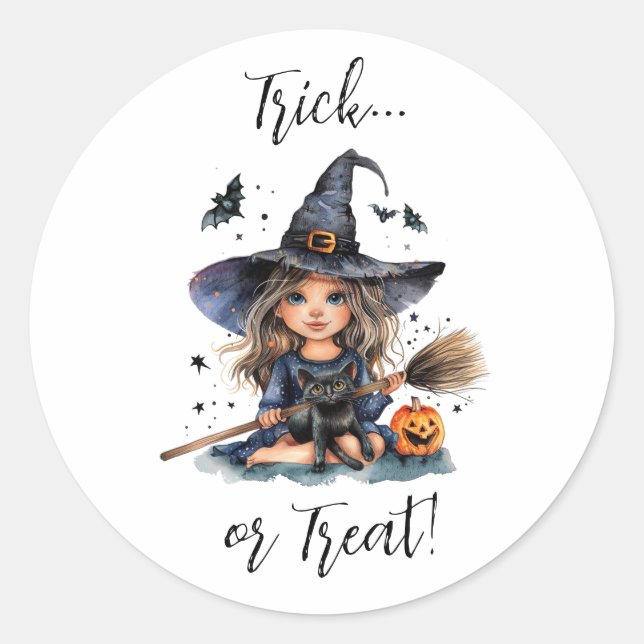 Trick or Treat Witch Classic Round Sticker (Front)