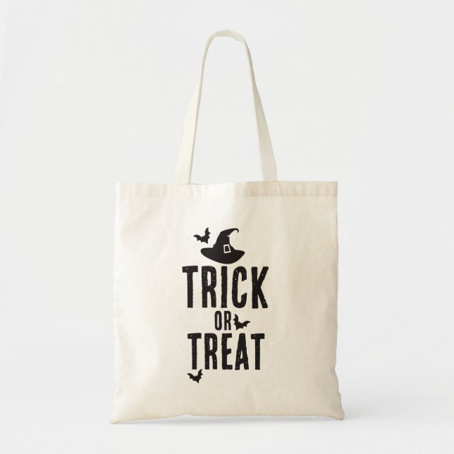 Trick-or-Treat, Witch hat and Bats Halloween Goody Tote Bag (Front)