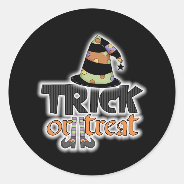 Trick Or Treat Witch Hat Halloween Classic Round Sticker (Front)