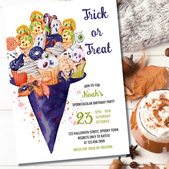 Trick or Treat Witch Hat Halloween Food Birthday Invitation (Creator Uploaded)