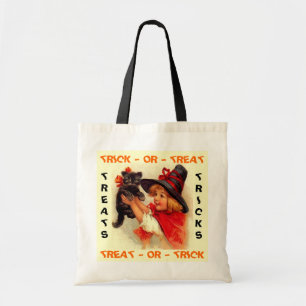 TRICK OR TREAT WITCH KITTENS HALLOWEEN TOTE BAGS